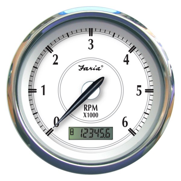 Faria Beede Instruments® - Newport SS Series 3.37" White Dial/Stainless Steel Bezel In-Dash Mount Tachometer/Hourmeter Gauge