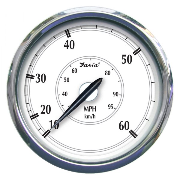 Faria Beede Instruments® - Newport SS Series 5" White Dial/Stainless Steel Bezel In-Dash Mount Mechanical Speedometer Gauge