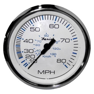 Faria Beede Instruments® - Chesapeake Series White Dial/Polished Stainless Steel Bezel 3.37" In-Dash Mount Mechanical Speedometer Gauge