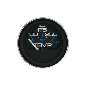 Faria Beede Instruments® - Coral Series Black Dial/Black Aluminum Bezel 2.06" In-Dash Mount Water Temperature Gauge