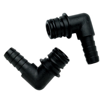 Flojet® - 1/2" Hose I.D. to Snap-In Port 90° Plastic Black Elbow Hose/Pipe Adapter with EPDM O-Ring, 2 Pieces
