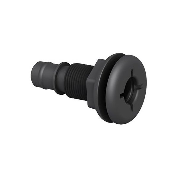 Flow-Rite® - 1-1/16" Hole Plastic Black Barbed Thru-Hull Fitting for 3/4" D Hose