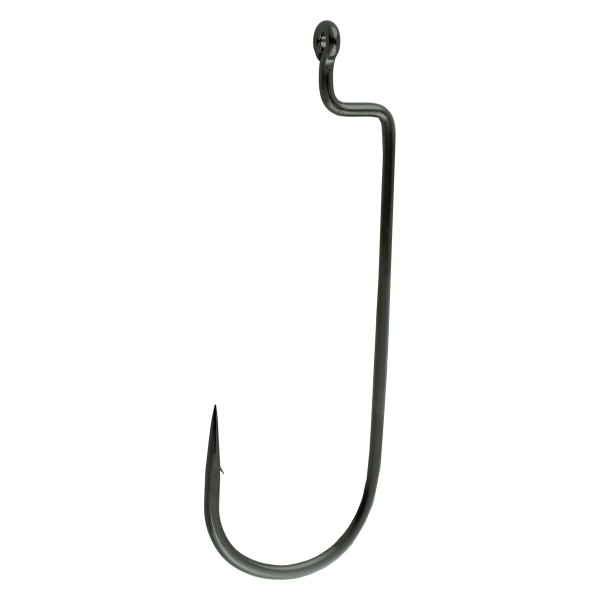 Gamakatsu® - Round Bend Offset Shank Worm 1/0 Size Black Hooks, 6 Pieces