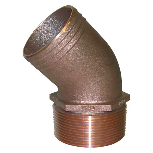 Groco® - PTHD Series 1" Hose I.D. to 1" NPT(M) 45° Bronze Elbow Hose/Pipe Adapter