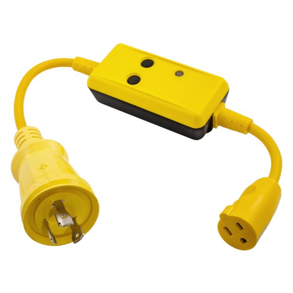 Hubbell® - 15 A 125 V Female to 30 A 125 V Male Yellow Adapter with GFCI Protection