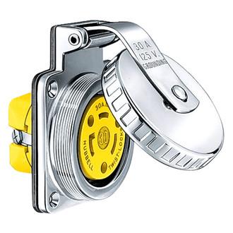 Hubbell® - 30 A 125 V AC 10 AWG 2-Pole 3-Wire Metallic Stainless Steel Shore Power Receptacle