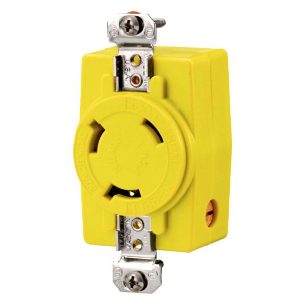 Hubbell® - 30 A 28 V 10 AWG 2-Pole 3-Wire Yellow Thermoplastic Locking Receptacle