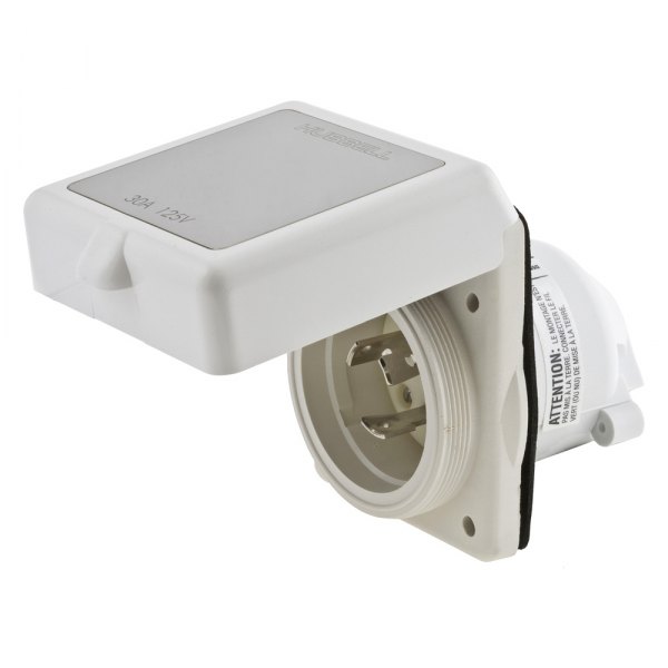Hubbell® - 50 A 125 V AC 6 AWG 2-Pole 3-Wire White Plastic Shore Power Inlet