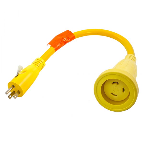 Hubbell® - 30 A 125 V Female to 15 A 125 V Male Yellow Pigtail Adapter