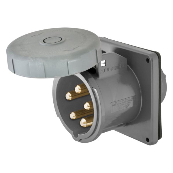 Hubbell® - 100 A 277/480 V AC 3 AWG to 10 AWG 4-Pole 5-Wire Gray Thermoplastic Shore Power Inlet