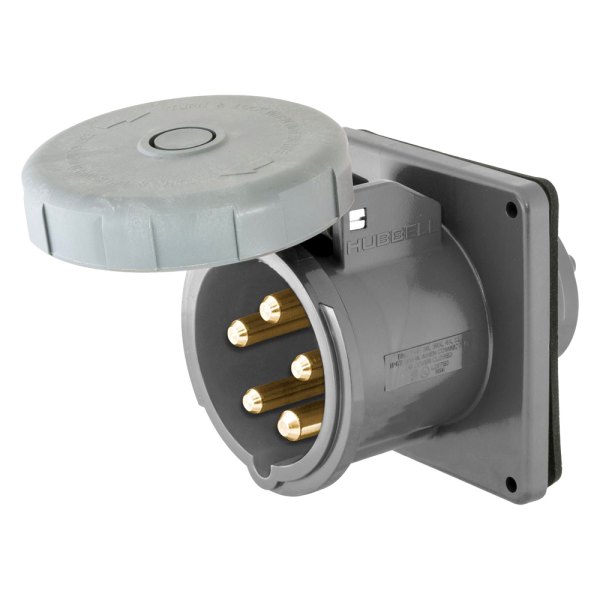 Hubbell® - IP67 100 A 120/208 V AC 3 AWG to 10 AWG 4-Pole 5-Wire Gray Thermoplastic Shore Power Inlet
