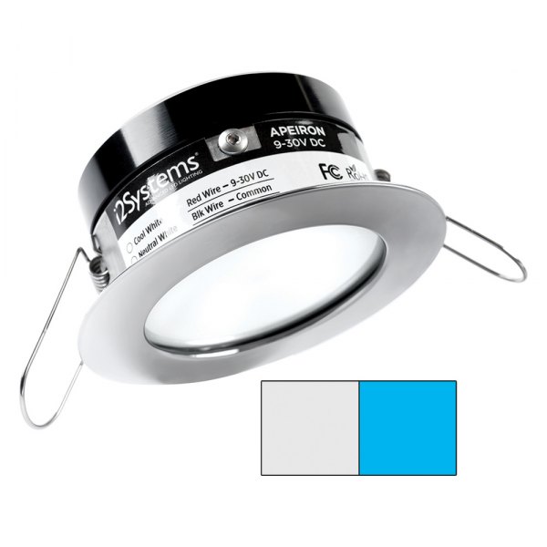 i2Systems® - Apeiron PRO A503 3.15"D 12/24V DC 150lm Cool White/Blue Recessed Spring Mount LED Courtesy Light