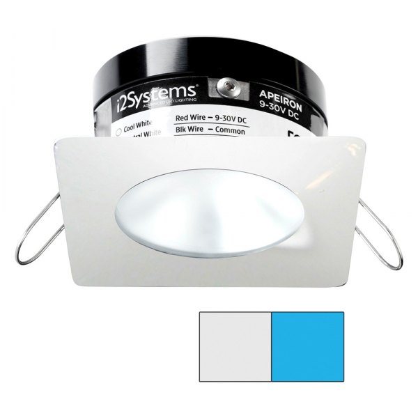 i2Systems® - Apeiron PRO A503 3.15"L x 3.15"W 12/24V DC 150lm Cool White/Blue Recessed Spring Mount LED Courtesy Light