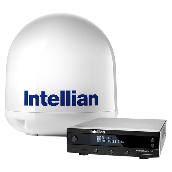 Intellian® - i4 19.7" Dia. White TV Antenna System with Control Unit and 49' RG6 Cable for Mexico/Europe