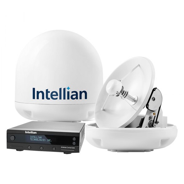 Intellian® - i3 16.9" Dia. White TV Antenna System with Control Unit and 49' RG6 Cable for Americas