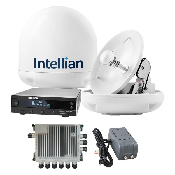 Intellian® - i3 16.9" Dia. White TV Antenna System with Control Unit, SWM30 Switch and 49' RG6 Cable for North America