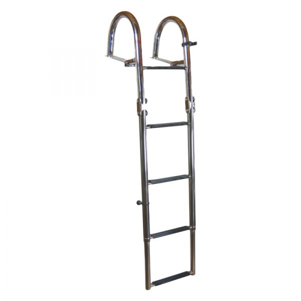 JIF Marine® - 57" H Stainless Steel 4-Step Folding Pontoon Hook Ladder