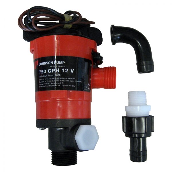 Johnson Pump® - 12 V 750 GPH Electric Twinport Livewell Impeller Aerator Pump