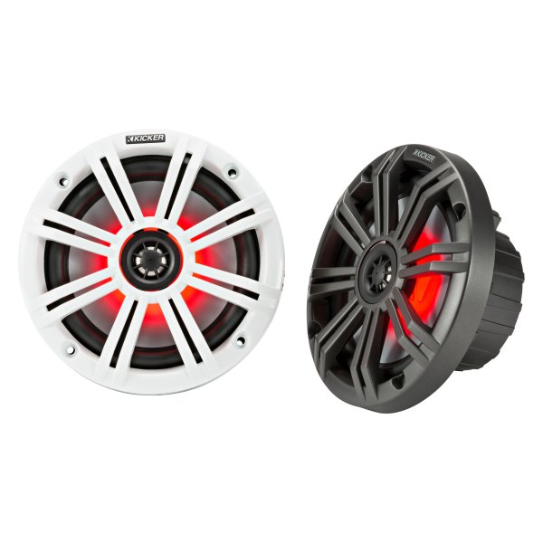 KICKER® - KM-Series 195W 2-Way 4-Ohm 6.5" Charcoal/White Flush Mount Speakers with LED Lights, Pair