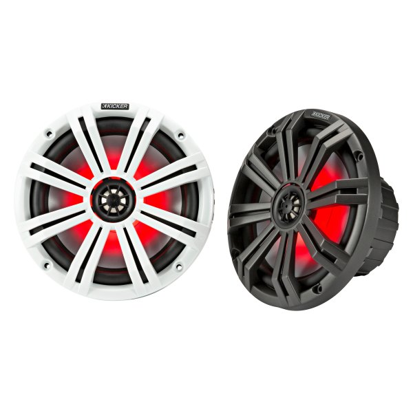 KICKER® - KM-Series 300W 2-Way 4-Ohm 8" Charcoal/White Flush Mount Speakers with LED Lights, Pair