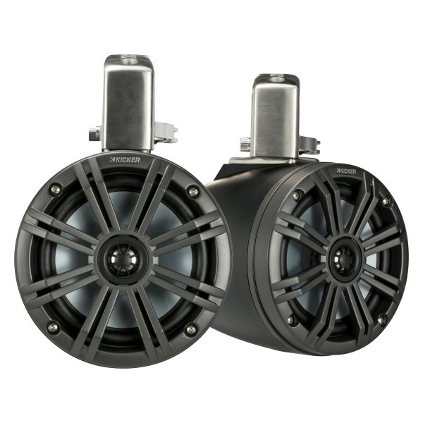 KICKER® - KMTC 195W 4-Ohm 6.5" Charcoal Wake Tower Speakers with LED Lights, Pair