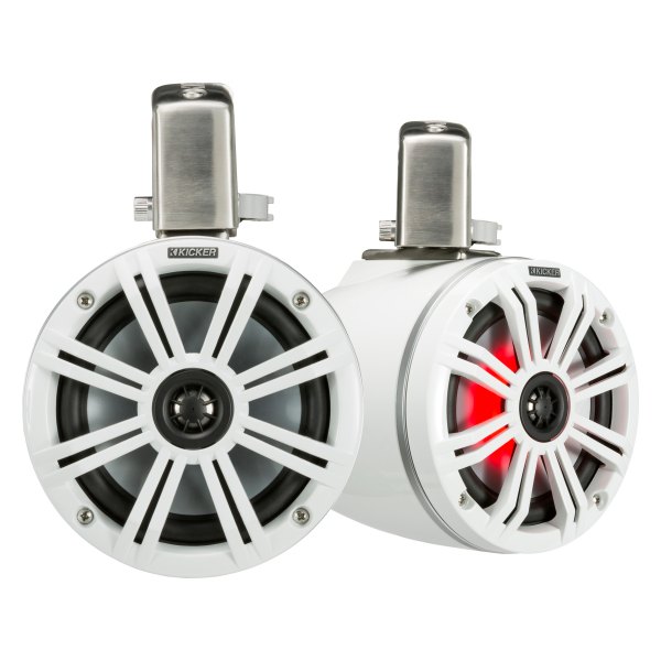 KICKER® - KMTC 195W 4-Ohm 6.5" White Wake Tower Speakers with LED Lights, Pair