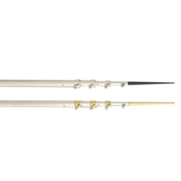 Lee's Tackle® - 1-5/8" O.D. 16.5' L Bright Silver Anodized Aluminum Telescopic Outrigger Extra Strong Pole with Black Spike & Silver End Cap, 2 Pieces