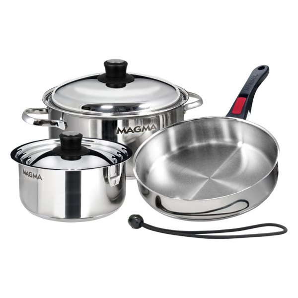 Magma® - Nesting Silver Polished Stainless Stee Induction Cookware Set, 7 Pieces