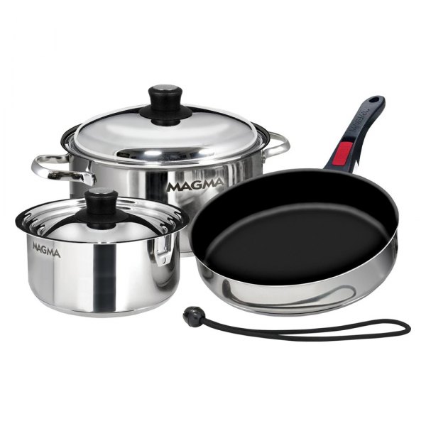 Magma® - Nesting Silver Ceramic Coated Stainless Steel Induction Non-Stick Cookware Set, 7 Pieces