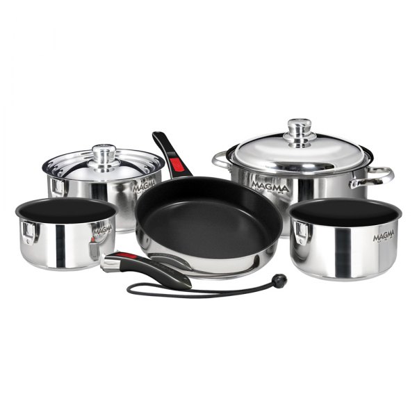 Magma® A10-366-2-IND - Nesting Silver Ceramic Coated Stainless Steel  Induction Non-Stick Cookware Set, 10 Pieces 
