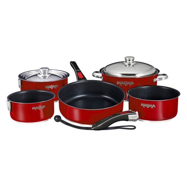Magma® - Nesting Red Ceramic Coated Stainless Steel Induction Non-Stick Cookware Set, 10 Pieces