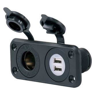 Marinco® - SeaLink™ 2.1 A 5 V Black Output Dual USB Power Socket Panel with 12 V Receptacle