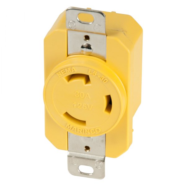 Marinco® - 30 A 125 V 2-Pole 3-Wire Yellow Locking Dock Side Receptacle