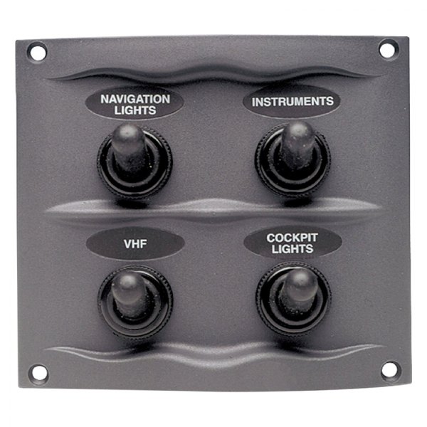 Marinco® - Waterproof Series 4-Gang 12 V DC 20 A Gray Toggle Switch Panel with 12 V Outlet