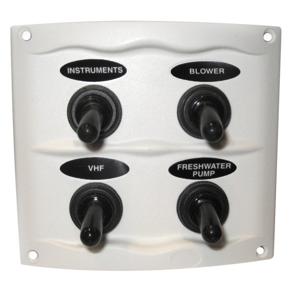 Marinco® - Waterproof Series 4-Gang 12 V DC 20 A White Toggle Switch Panel with 12 V Outlet