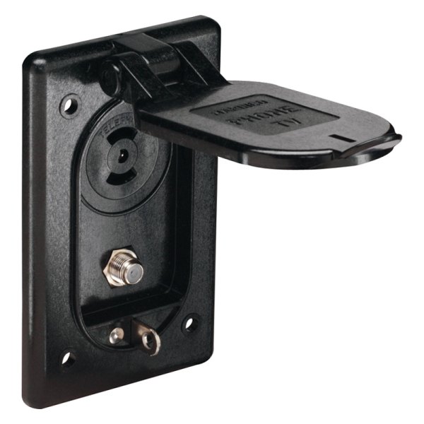 Marinco® - Black Combo TV/Phone Outlet with Spring-Loaded Lift Cover