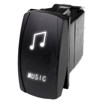 Marine Sport Lighting® MSTLS24W - 12 V DC 20 A On/Off White 1-Pole SPST LED Rocker Switch with Music Logo , 5 Pieces