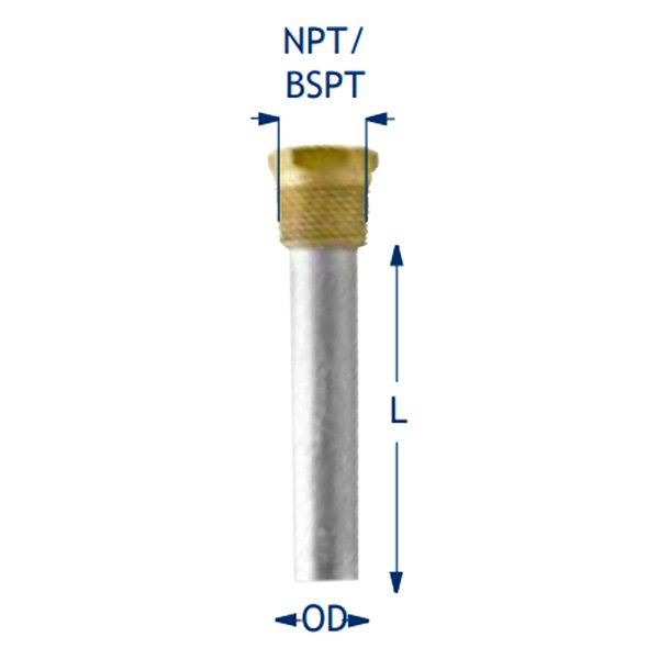 Martyr® - 3" L x 0.625" D 1/2" NPT Zinc Pencil Anode with Brass Plug