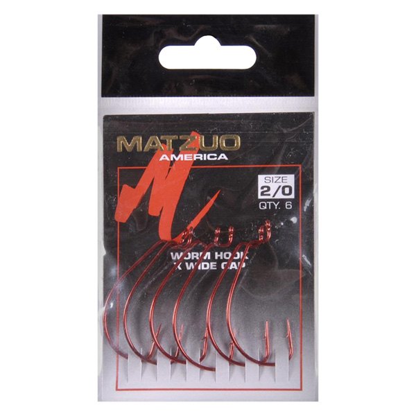 Matzuo America® - X-Tra Wide Gap J-Bend 2/0 Size Red Chrome Hooks, 5 Pieces