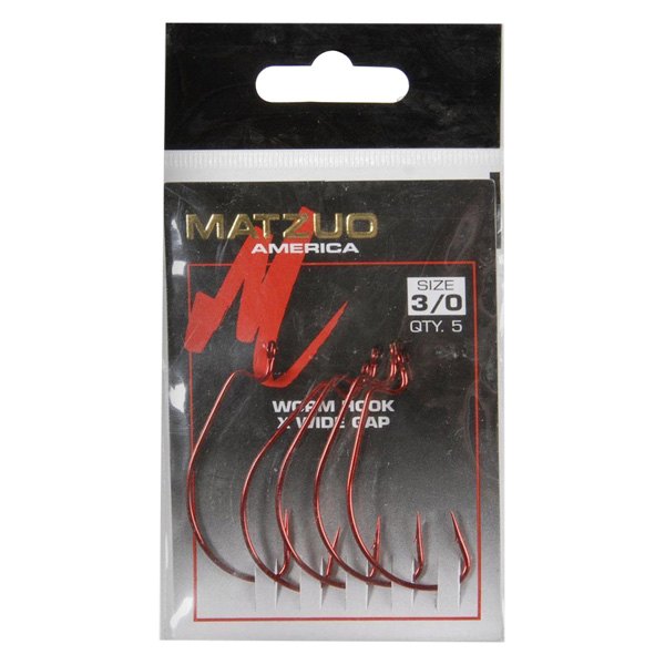 Matzuo America® - X-Tra Wide Gap J-Bend 3/0 Size Red Chrome Hooks, 5 Pieces