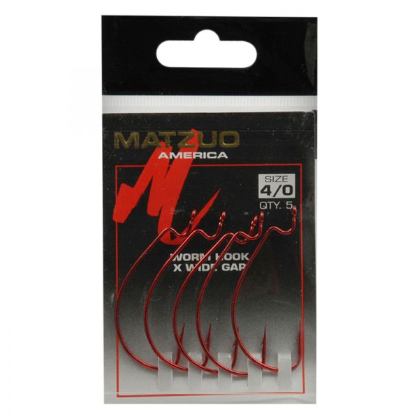 Matzuo America® - X-Tra Wide Gap J-Bend 4/0 Size Red Chrome Hooks, 5 Pieces