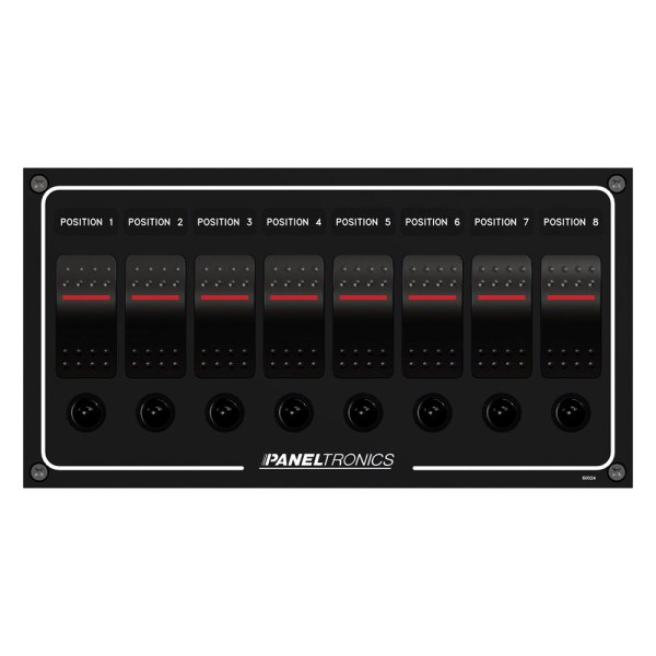 Paneltronics® - Waterproof Line 8-Gang 12 V DC 15 A Illuminated Rocker Switch Panel with Circuit Breaker Protection