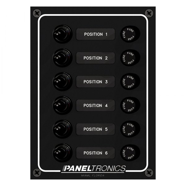 Paneltronics® - Waterproof Line 6-Gang 12 V DC 10 A Toggle Switch Panel with Fuse Protection