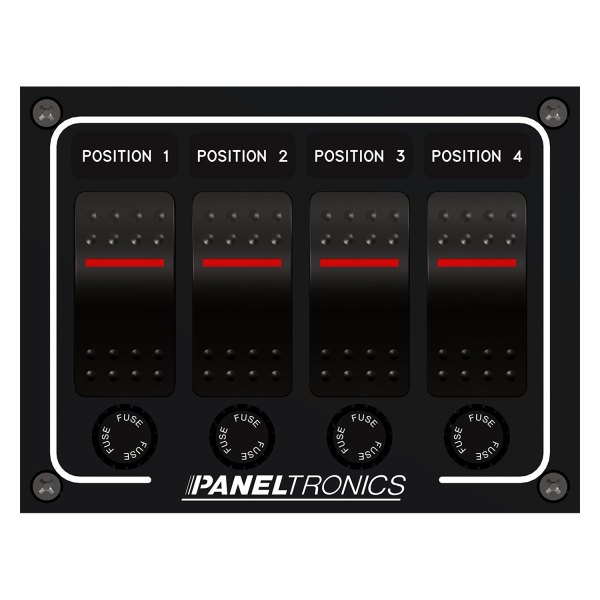 Paneltronics® - Waterproof Line 4-Gang 12 V DC 10 A Illuminated Rocker Switch Panel with Fuse Protection