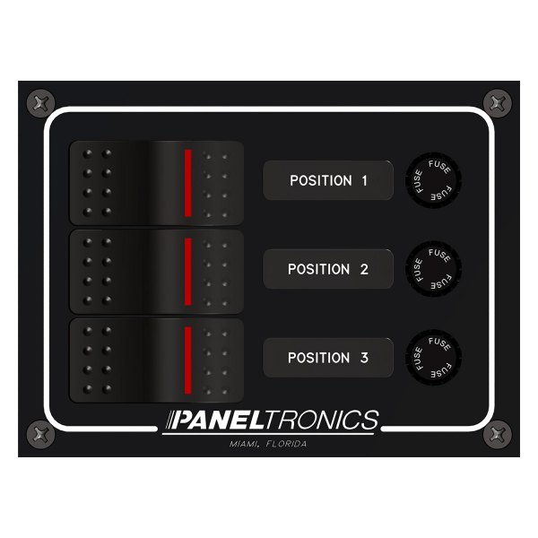 Paneltronics® - Waterproof Line 3-Gang 12 V DC 10 A Illuminated Rocker Switch Panel with Fuse Protection