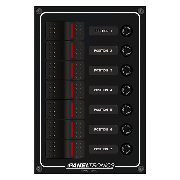 Paneltronics® - Waterproof Line 7-Gang 12 V DC 10 A Illuminated Rocker Switch Panel with Fuse Protection