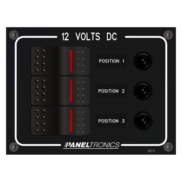 Paneltronics® - Waterproof Line 3-Gang 12 V DC 15 A Illuminated Rocker Switch Panel with Circuit Breaker Protection