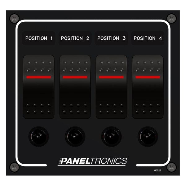 Paneltronics® - Waterproof Line 4-Gang 12 V DC 15 A Illuminated Rocker Switch Panel with Circuit Breaker Protection