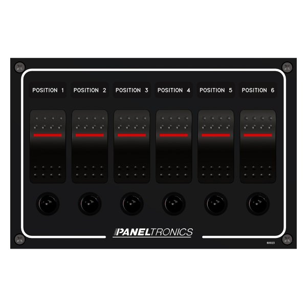 Paneltronics® - Waterproof Line 6-Gang 12 V DC 15 A Illuminated Rocker Switch Panel with Circuit Breaker Protection