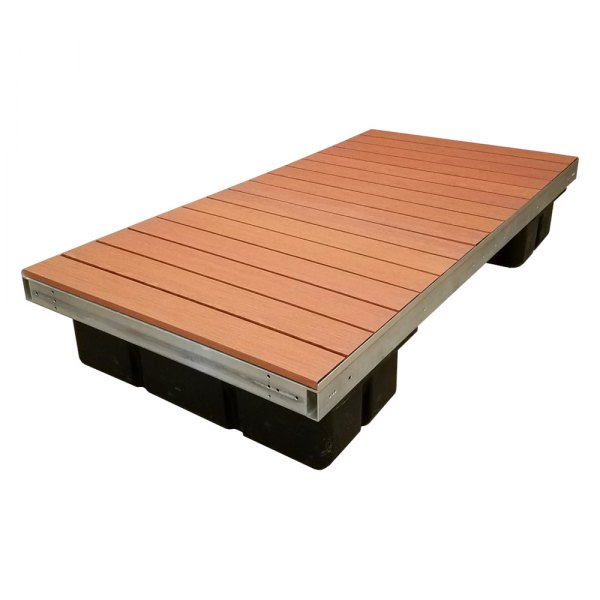 Patriot Docks® - 8' L x 4' W Low Profile Floating Platform Section with Brown Aluminum Decking